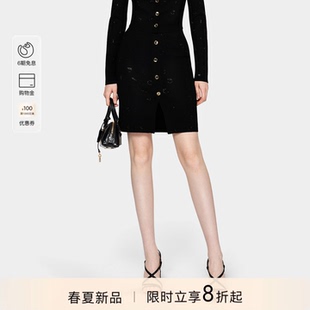 PINKO女士2026年春季 星钻黑双燕烫钻毛织半身裙PAF26123808 新款