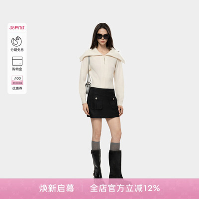 PINKO女士通勤休闲长袖短款前开襟拉链短款毛衫PAF25323802