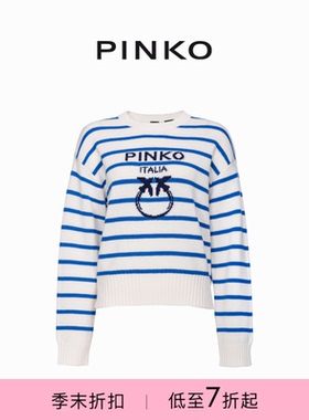 PINKO2025女士飞鸟标提花条纹圆领针织104679A2EV