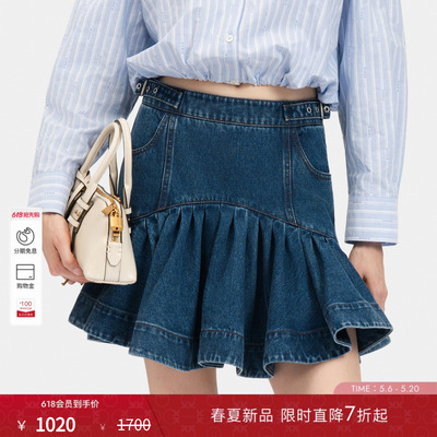 PINKO女士2026年夏季新款美式复古牛仔短半身裙PEAF26135861
