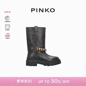 PINKO女士链条装 饰中筒皮靴SD0145P001
