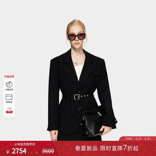 PINKO女士2026年春季新款曜石黑金属扣修身西装外套PAF26131202