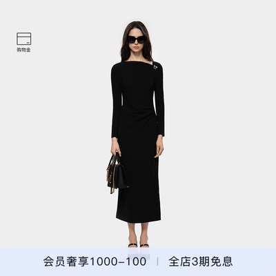 PINKO黑色抽褶优雅女神裙女士日常连衣裙PAF25370101