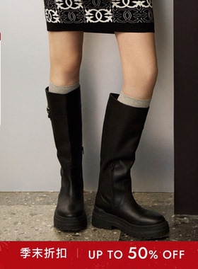 PINKO女士简约款时尚通勤气质飞鸟标黑色长靴高筒靴SD0151P001Z