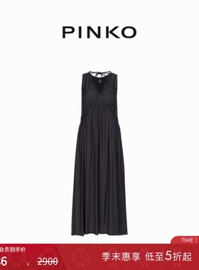 PINKO女士V领绑带褶皱长款连衣裙103562A1WU