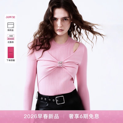 PINKO女士2026年春季新款立体蝴蝶结镂空毛针织衫PAF26123853