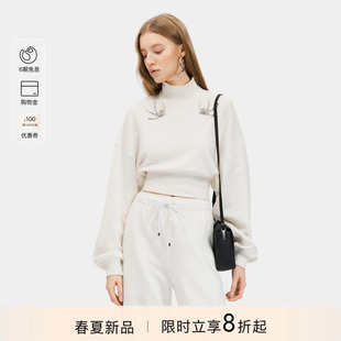 PINKO女士2026年春季 双燕钉珠高领纯棉短卫衣PAF26125201 新款