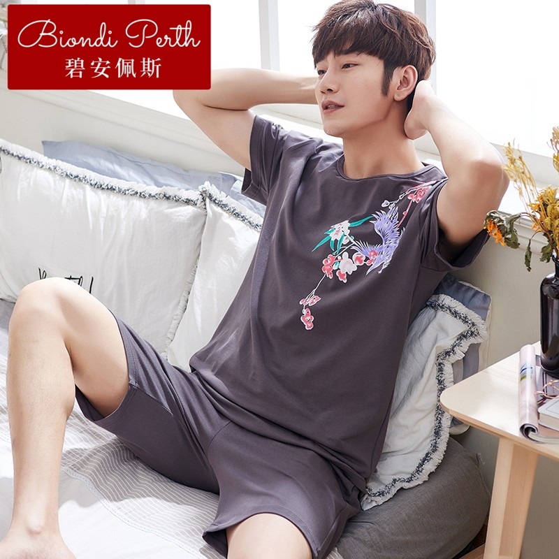 碧安佩斯肥佬莫代尔睡衣男士夏季短袖薄款竹纤维家居服男夏天大码