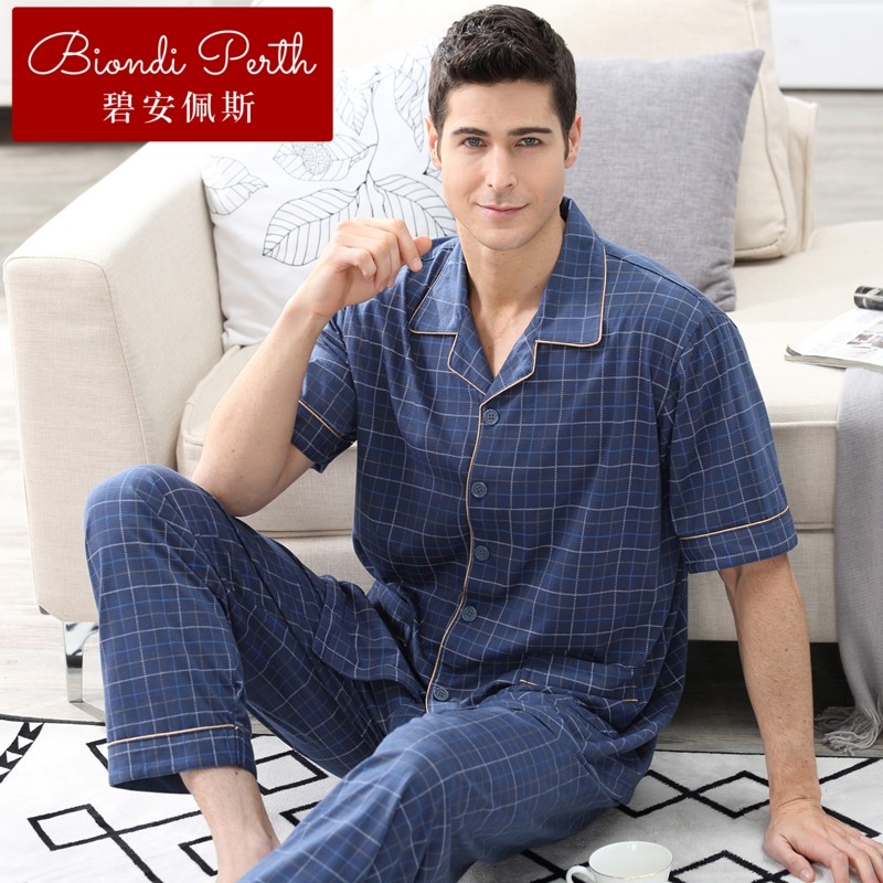 碧安佩斯中老年爸爸薄款睡衣男士夏季竹纤维短袖居家服有加肥加大