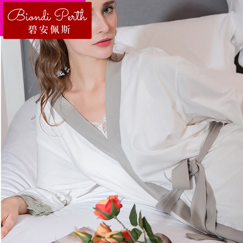 碧安佩斯竹纤维色简约女士睡衣浴袍2018春季新款居家服