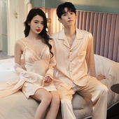 情侣款 夏季 吊带睡袍两件套纯欲睡裙女带胸垫睡衣春秋家居服高级感