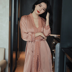 长袖睡袍性感睡衣女纯欲风夏季冰丝薄款蕾丝新款睡袍春秋冬款欲袍