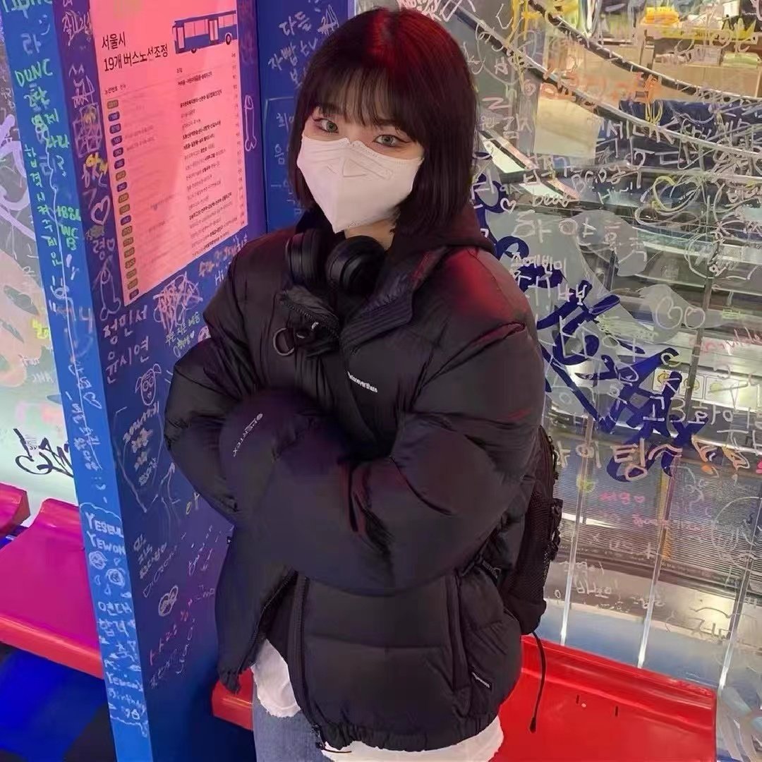 冬季新款韩国黑色羽绒服男女短款thisisneverthat立领面包服外套