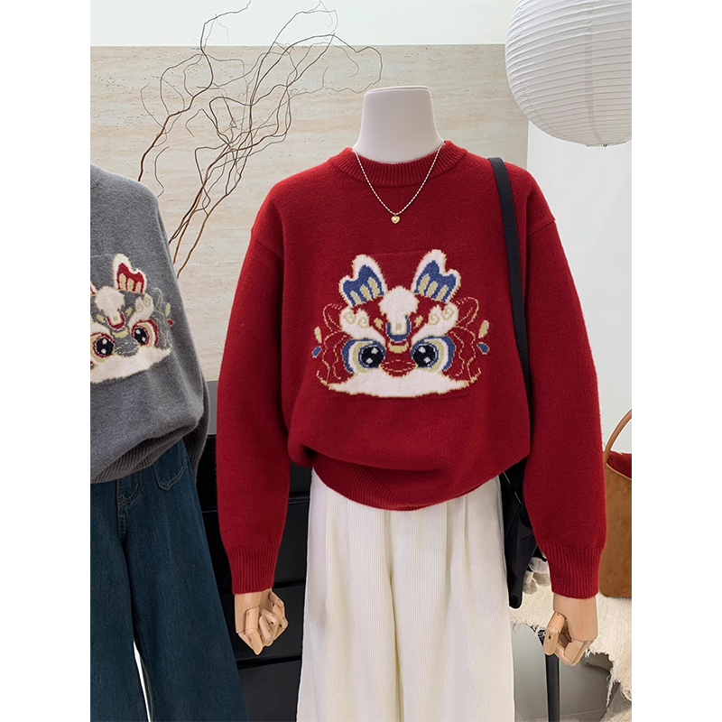 圆领韩版宽松提花毛衣