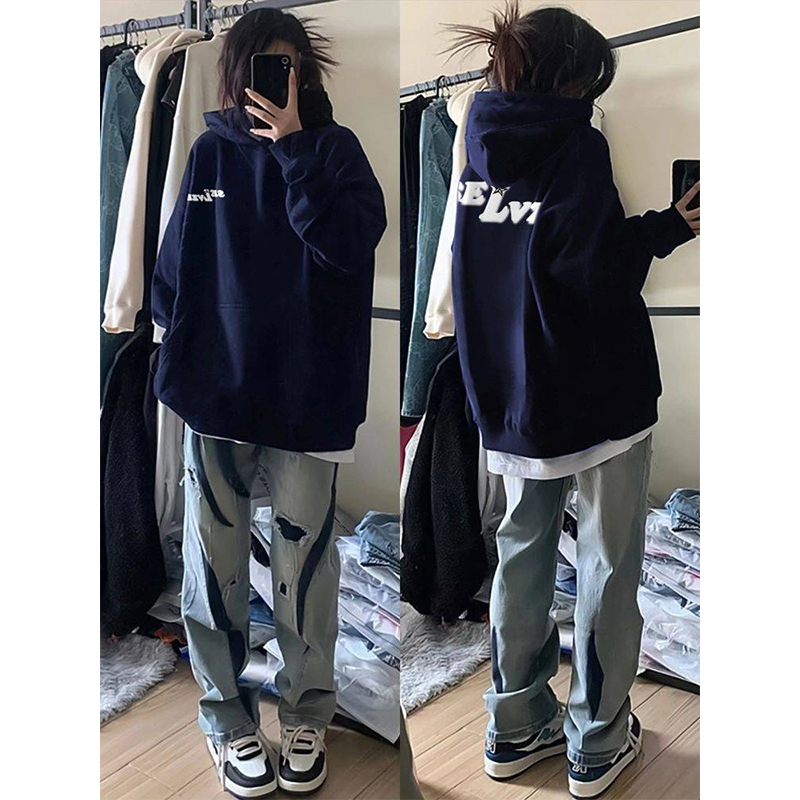 美式复古潮牌hiphop连帽卫衣女