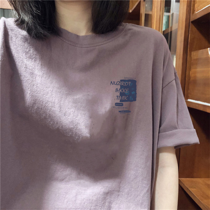레트로 시크 홍콩 스타일 퓨어 코튼 반팔 어깨 티셔츠 여성 트렌드 여름 특대 디자인 루즈 탑