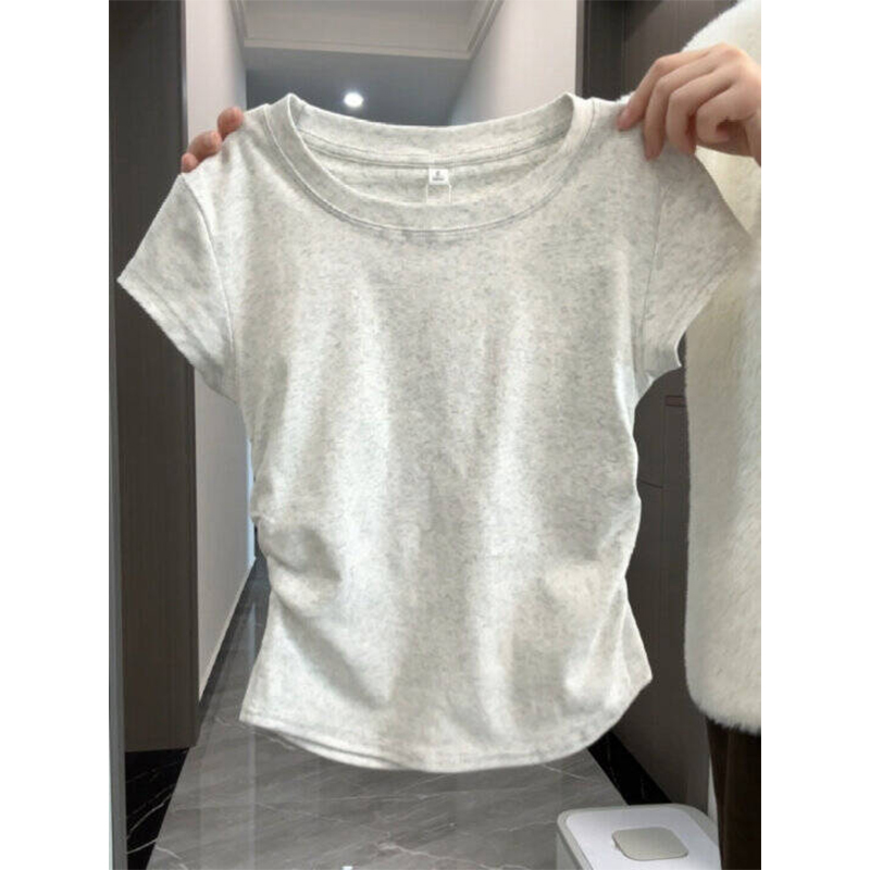 纯棉正肩灰色短袖T恤女夏季