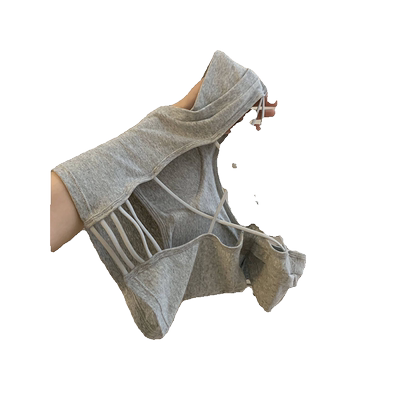 灰色辣妹修身设计感吊带背心女春