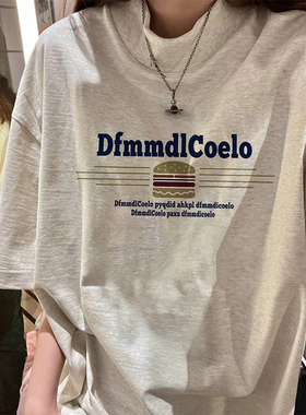 美式复古浅灰色纯棉短袖T恤女春夏2026新款爆款oversize半袖上衣