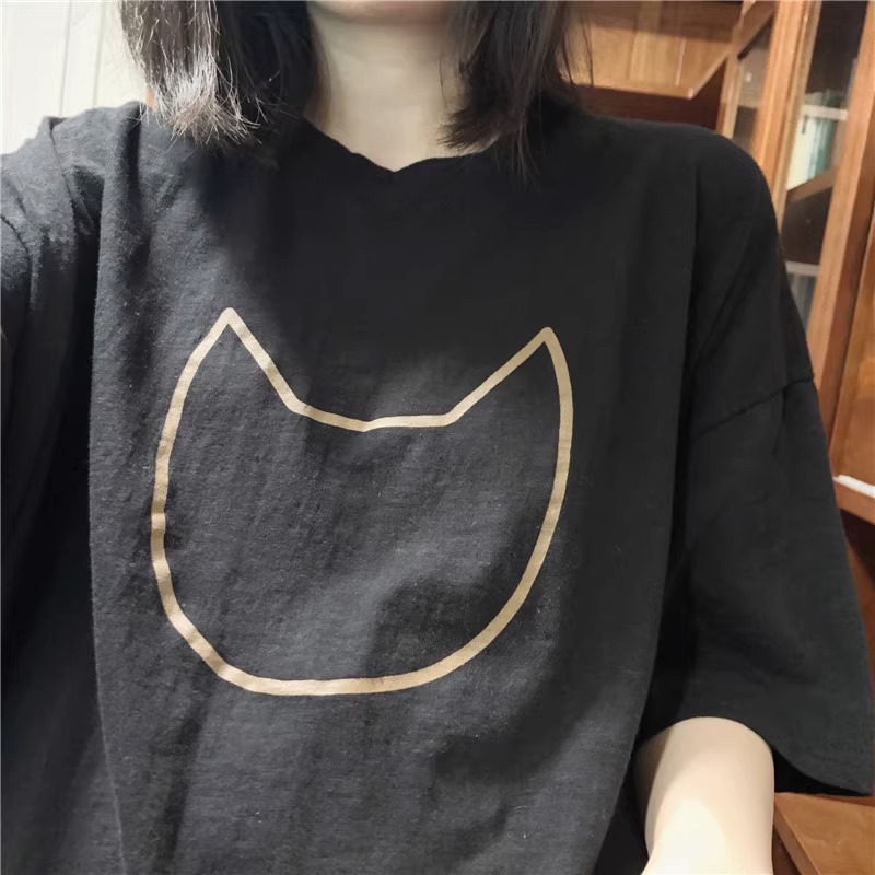 复古chic港味纯棉短袖正肩t恤女