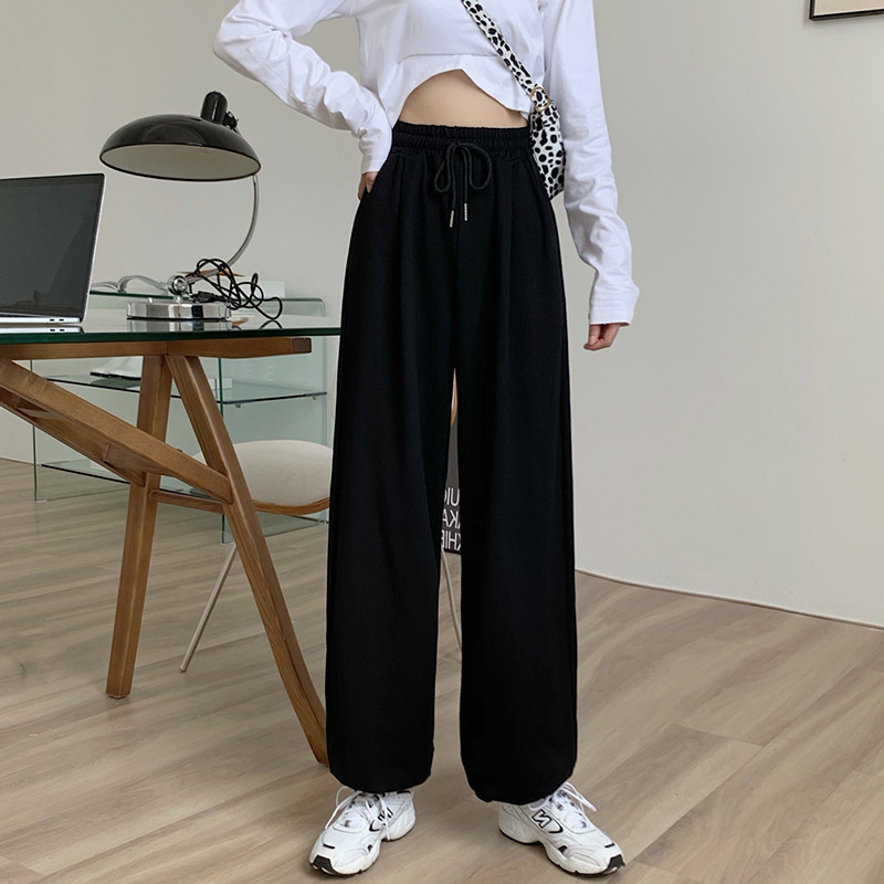 速发超火c灰c宽松e色休闲裤版韩秋高腰宽松直筒垂感运动长裤子
