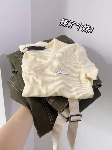 华夫格短袖T恤女夏季设计感