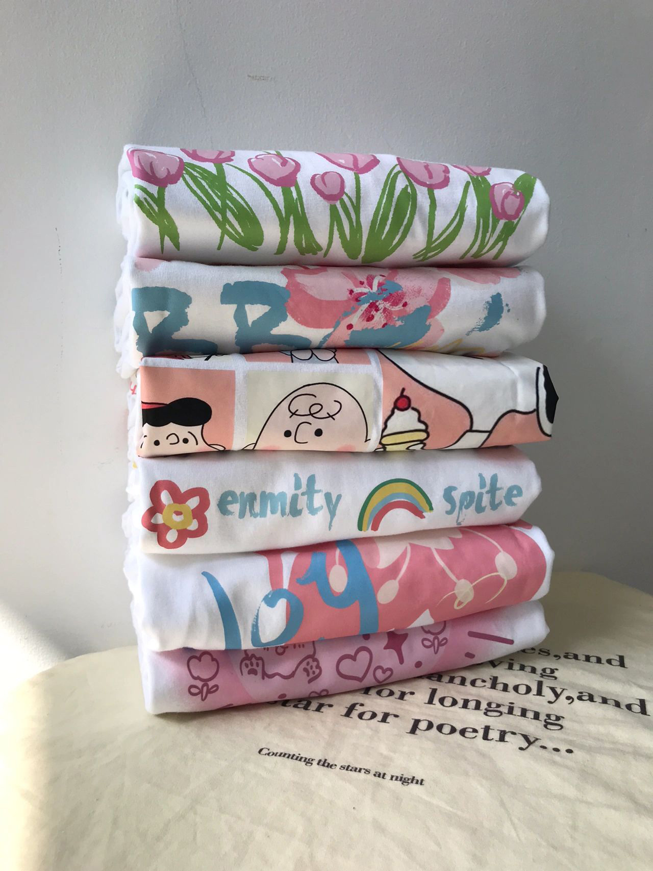 速发设火港风印花T恤松季韩版超计感半袖体恤宽夏上衣服