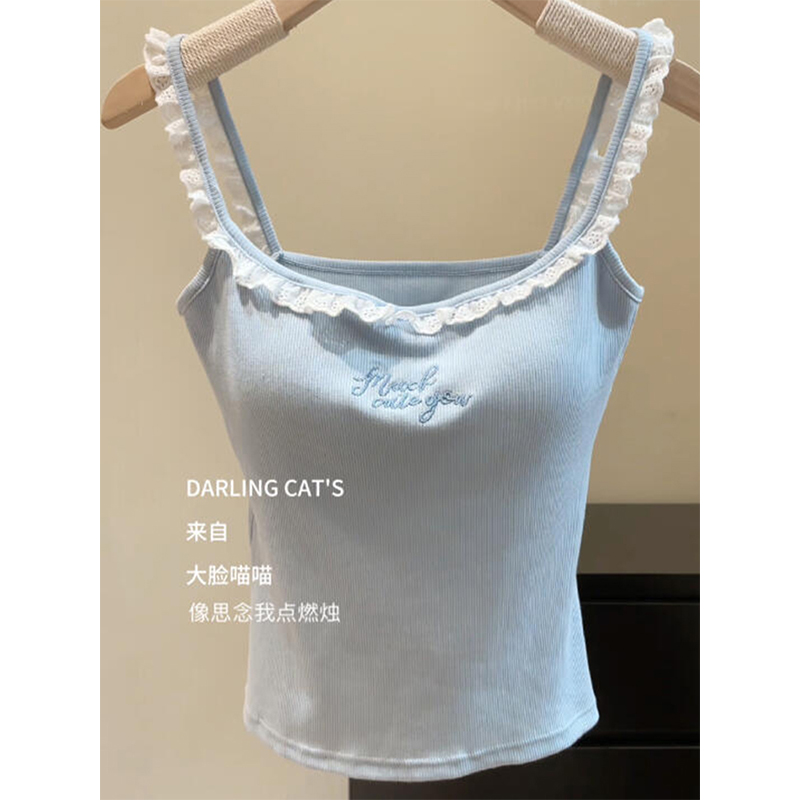刺绣字母修身短款外穿吊带背心女