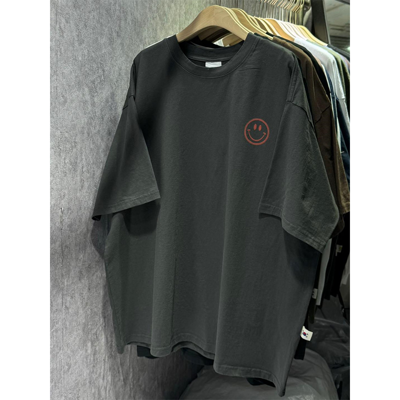 美式复古笑脸印花短袖T恤女早春