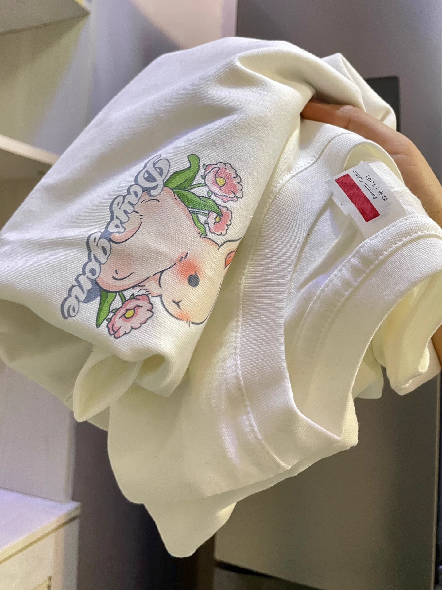 100%纯棉可爱兔子印花短袖t恤女