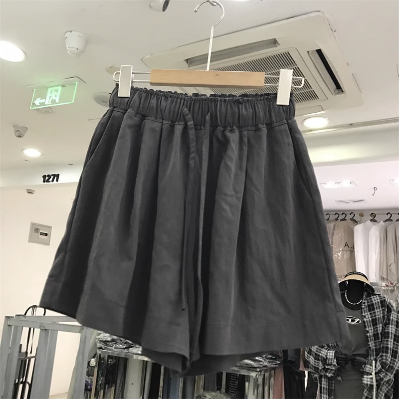 ins超火薄料垂感高腰阔腿短裤女夏季2023新款松紧宽松显瘦休闲裤