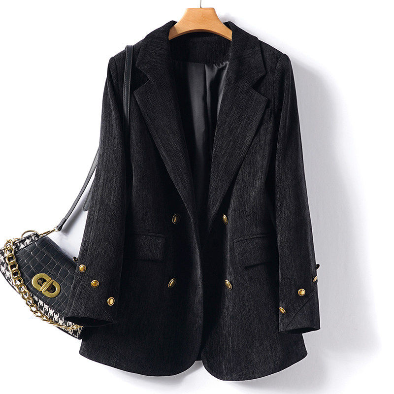 黑色西装外套女2024春季新款韩版宽松显瘦双排扣气质百搭休闲西服