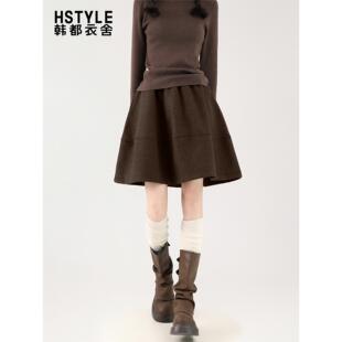 咖色毛呢蓬蓬短裙女春夏秋2026新款小个子高腰显瘦a字花苞半身裙