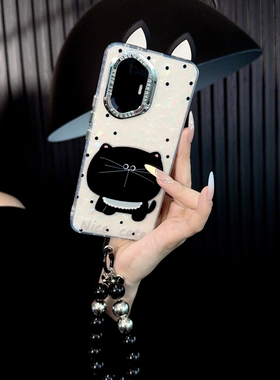 适用荣耀300手机壳新款honor300pro套贝壳纹rongyao可爱波点diy黑猫咪耳朵个性手链创意全包电镀镜框透明壳女