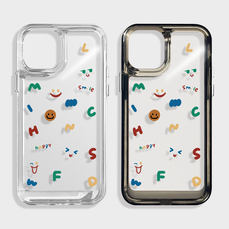 简约可爱苹果15手机壳iphone14promax情侣保护壳13mini字母12小清新11笑脸xsmax亚克力xr适用华为p60任意机型