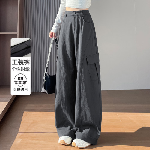 灰色翻边工装弯刀裤女春秋2026