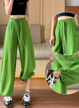 黄色阔腿弯刀裤女春季2026新款高腰束脚两穿窄版运动卫裤香蕉裤子