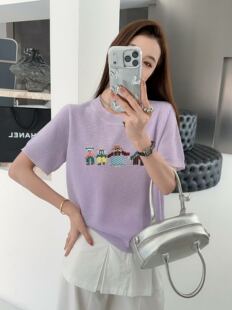 2026年春款新款短袖正肩微透超薄款休闲舒适针织上衣T恤女