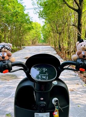 防盗款可爱小熊电动车装饰品玩偶摩托车毛绒公仔电瓶车后视镜摆件