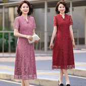 洋气气质裙子女 女装 蕾丝高档妈妈改良连衣裙婚宴旗袍夏季 新款 中式