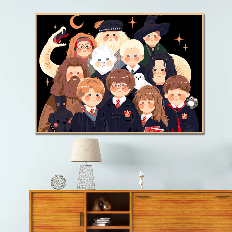 自己填色手工画diy数字油画 马尔福少爷动漫版哈利波特人物全家福