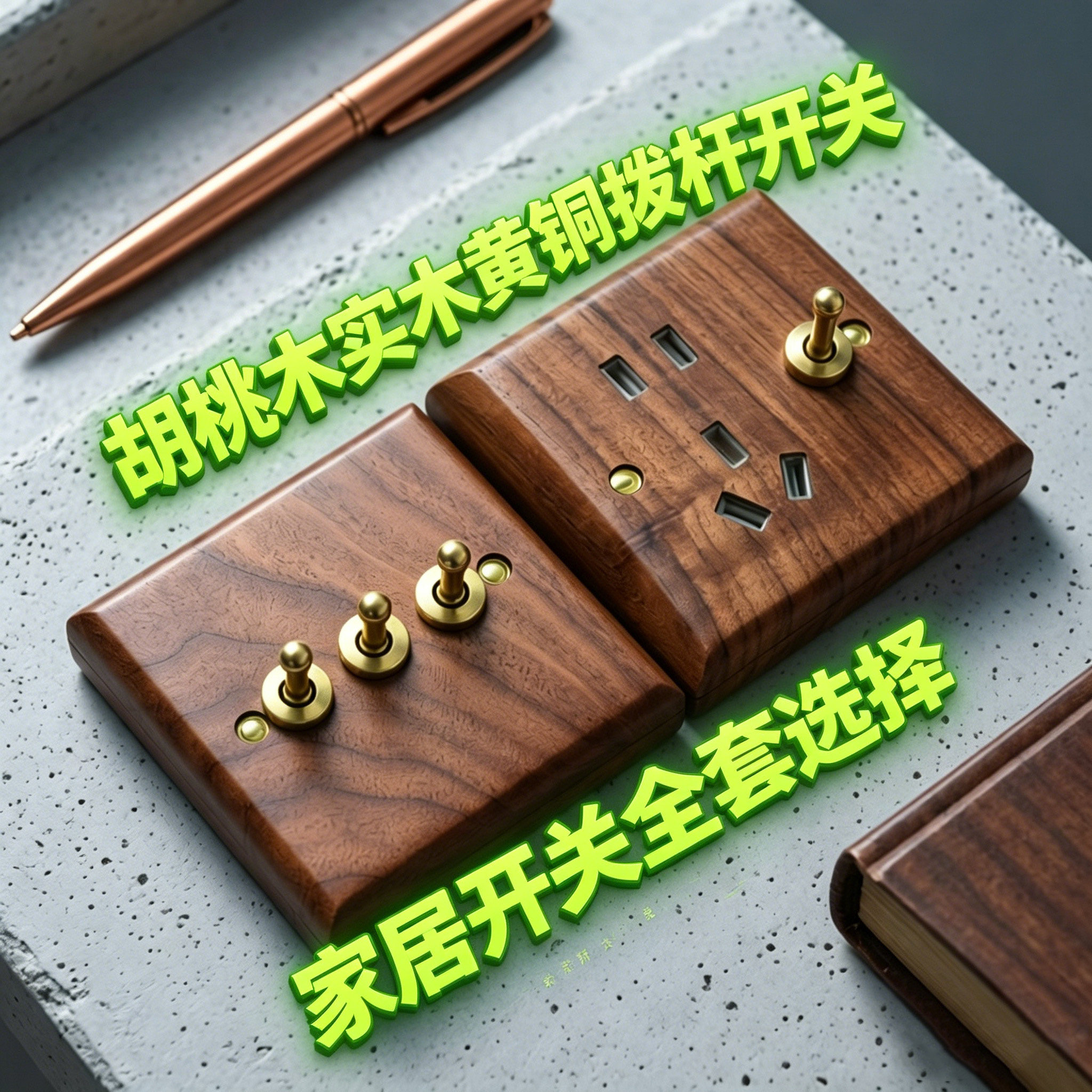 开关插座面板实木纹复古怀旧经典设计一开五孔双控INS风民宿86型