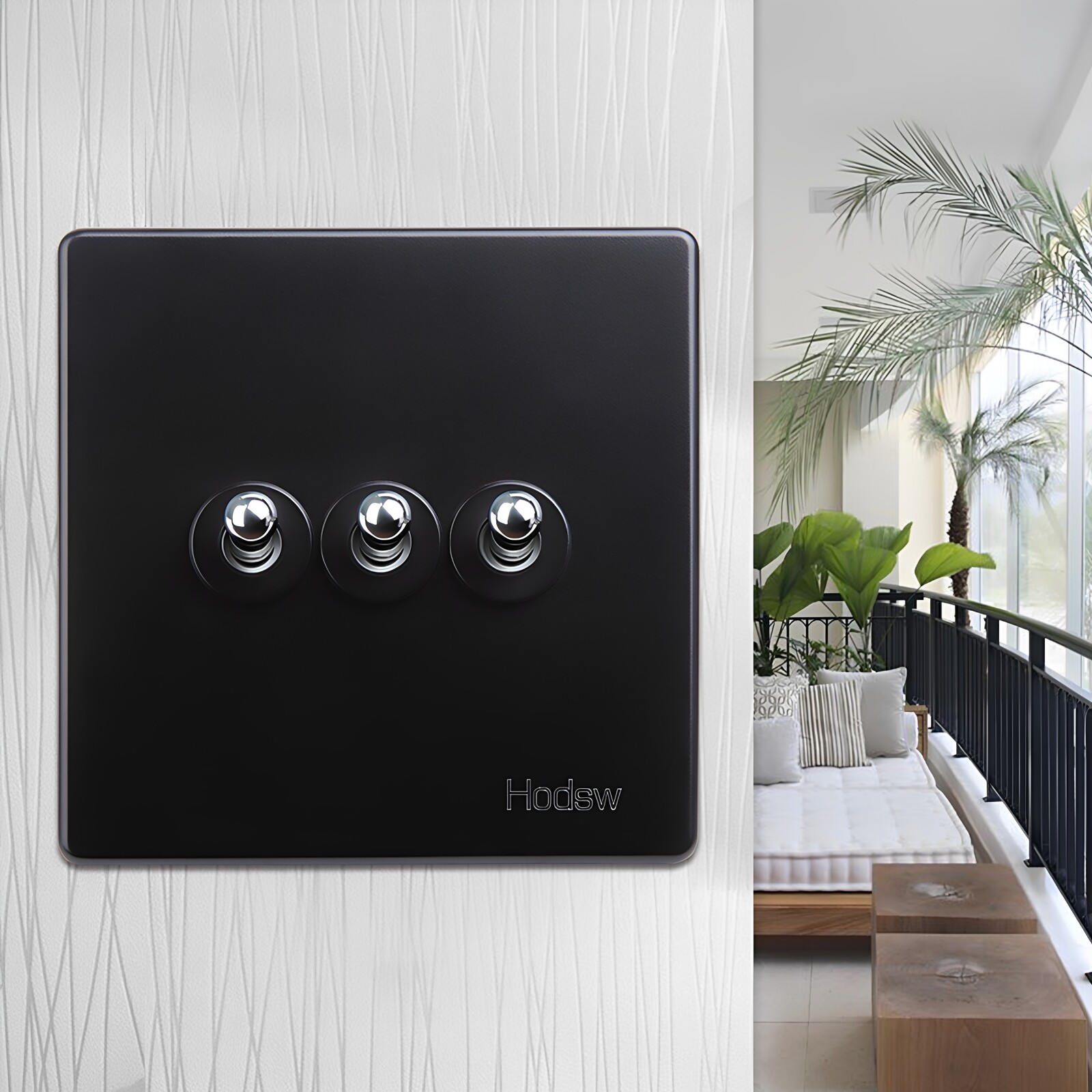 HODSW开关BE黑色电镀银拨杆一开五孔电脑电视86型复式开关面板86