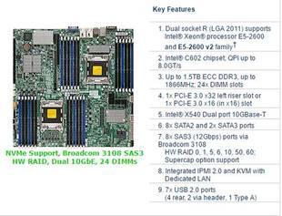 2600 服务器主板 x9drd 支持E5 cnt DDR3 超微 2011针 V2询 C602