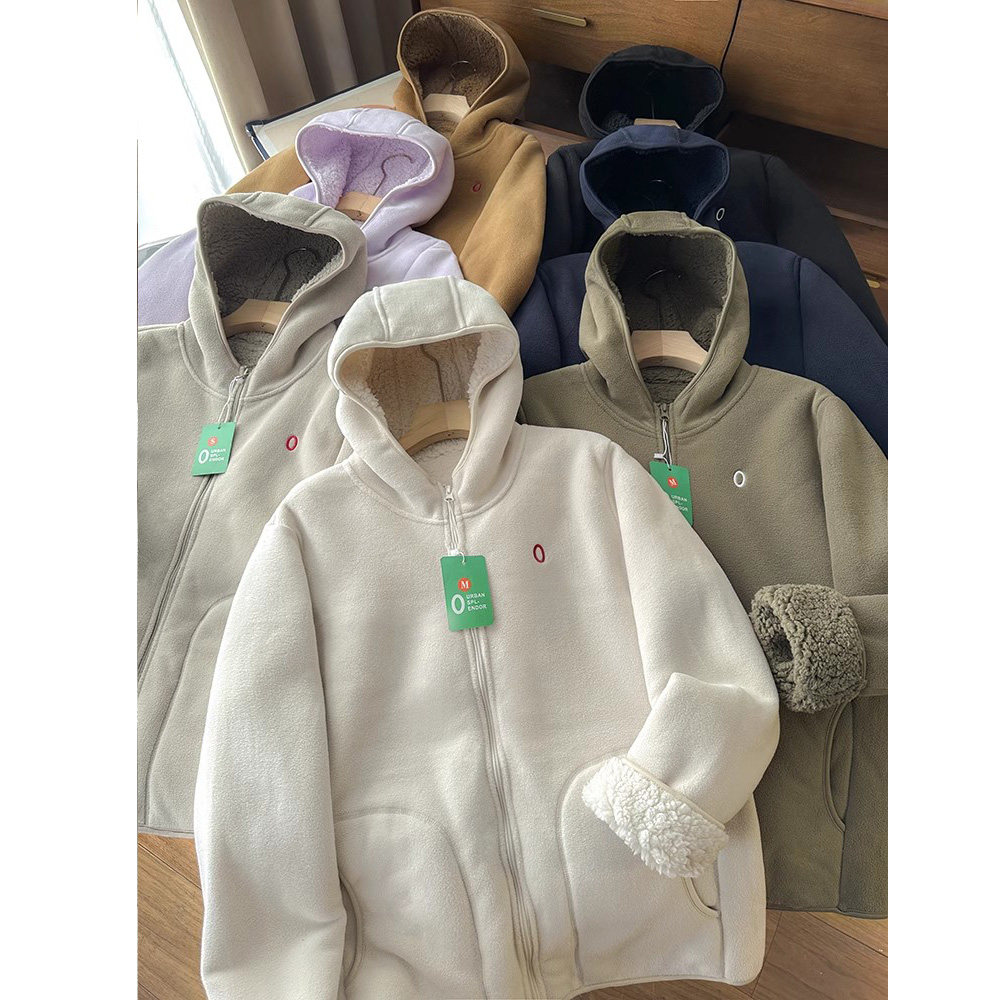 重磅推荐！素家！ 加厚保暖O刺绣双面摇粒绒连帽卫衣外套女ht109