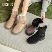 大东雪地靴女鞋 冬休闲圆头厚绒里保暖侧拉链皮带扣鞋 1636