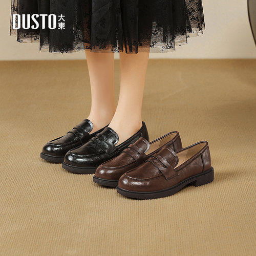 大东乐福鞋女鞋2025秋季新款方跟低跟套脚圆头简约单鞋Q0759