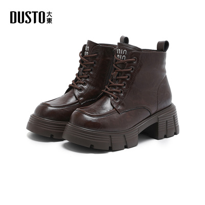 大东S马丁靴2025年冬季女鞋新款粗跟高跟圆头侧拉链3815E