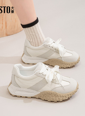 大东阿甘鞋女鞋2025春秋季新款休闲平底中跟系带圆头0633