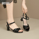 女鞋 2025夏季 新款 大东一字带凉鞋 优雅高跟粗跟水钻露趾鞋 X1055